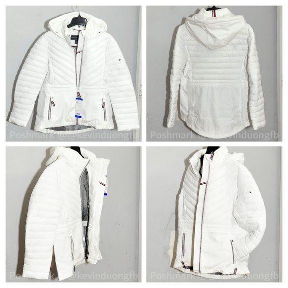Jacket Tommy Hilfiger Hooded Puffer Stretch Lightweight Women - Picture 1 of 9
